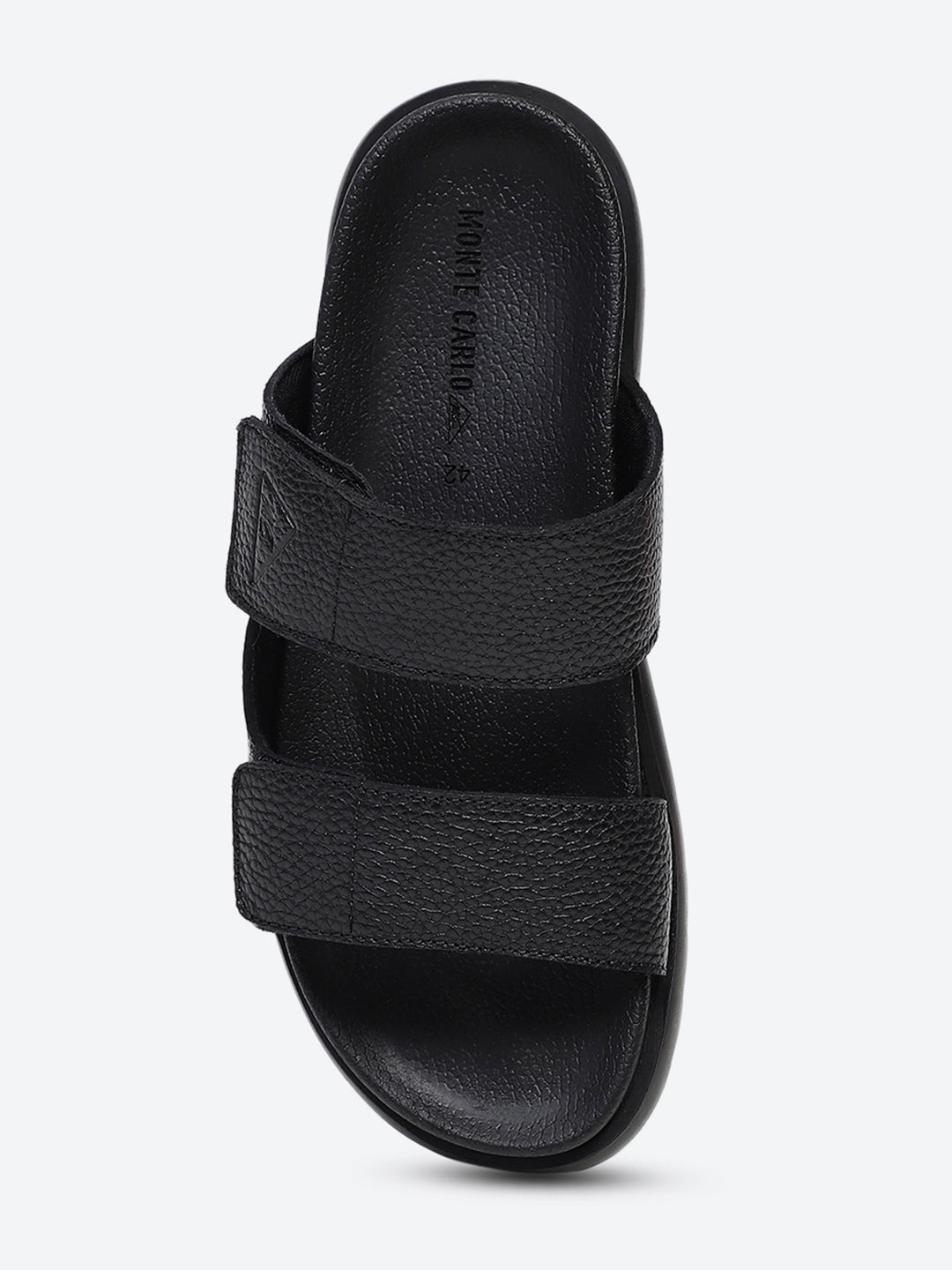 Men Black Velcro Genuine Leather Sliders
