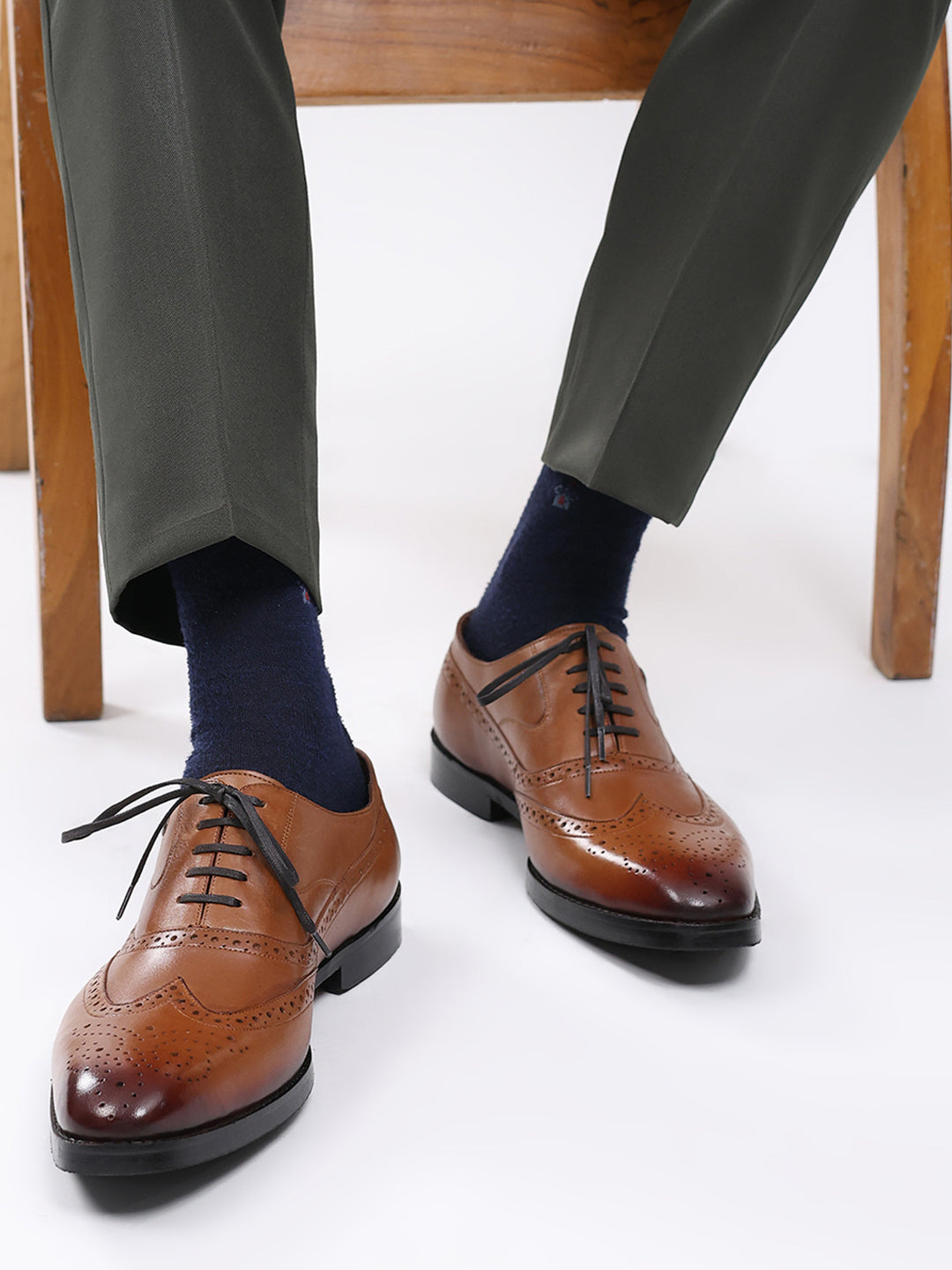 Men Tan Lace Up Leather Formal Brogues
