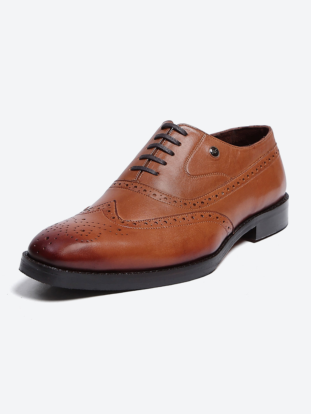 Men Tan Lace Up Leather Formal Brogues