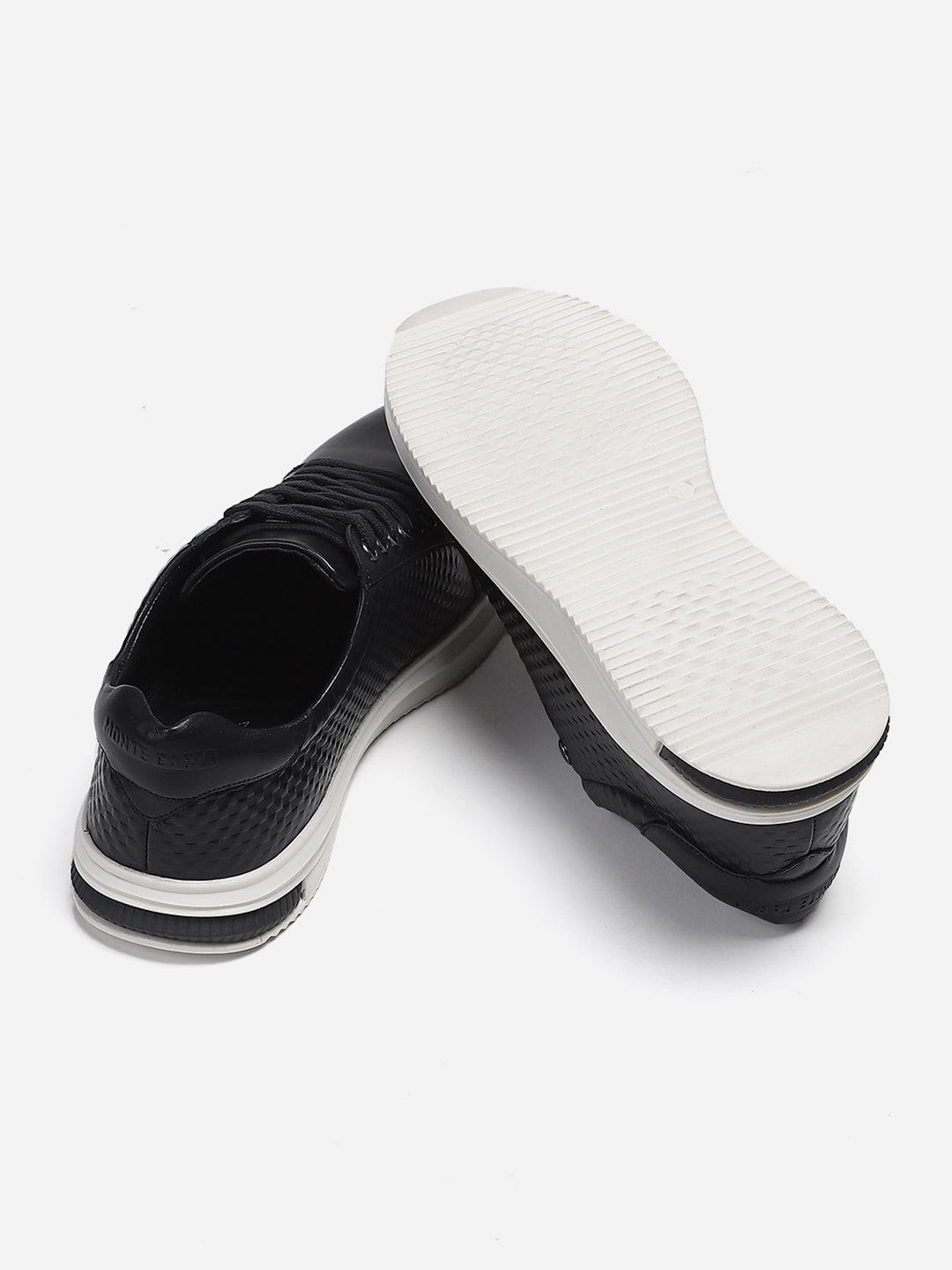 Mens Navy Blue Solid Lace Up Genuine Leather Casual Sneaker