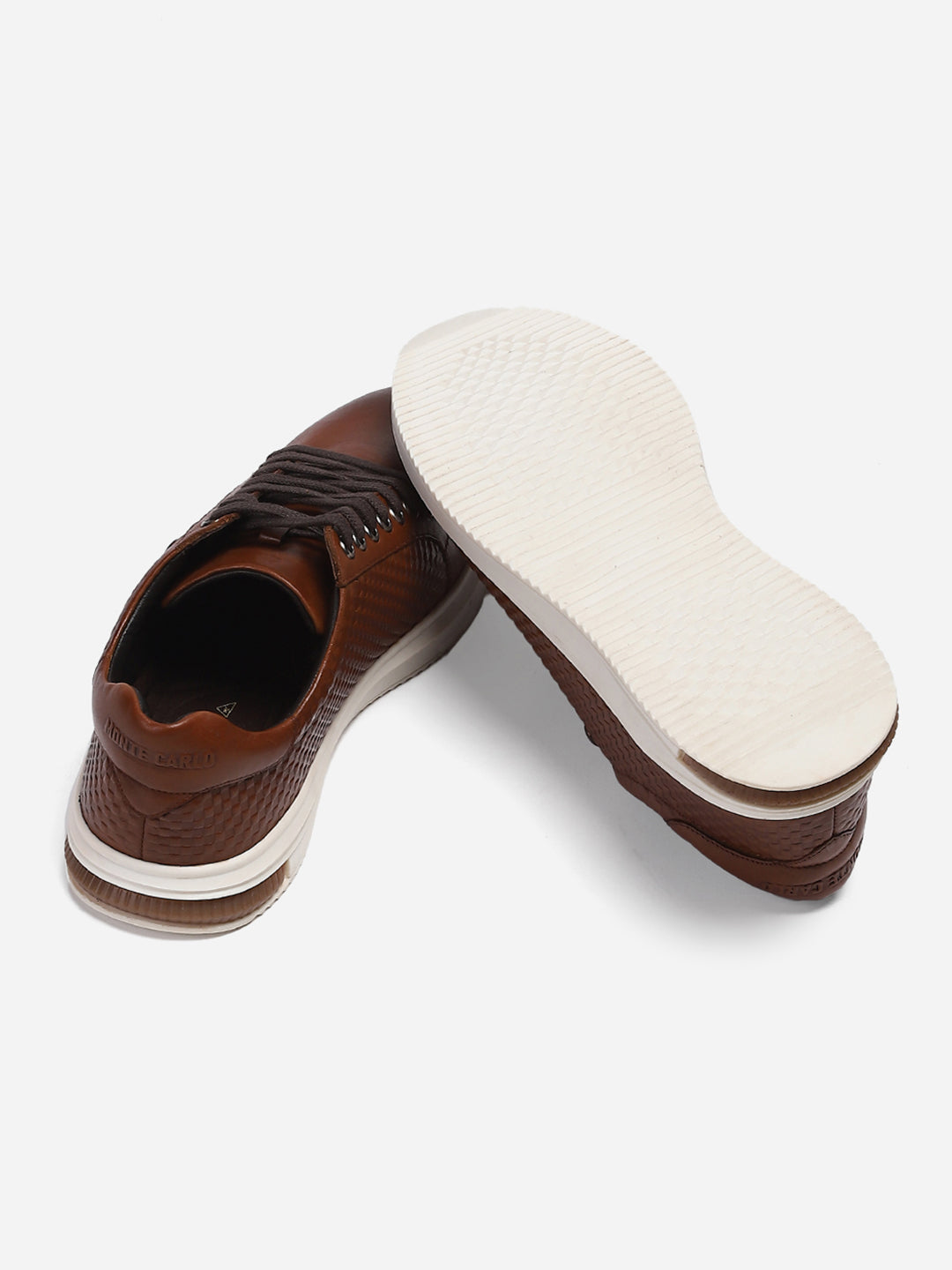 Mens Tan Solid Lace Up Genuine Leather Casual Sneaker