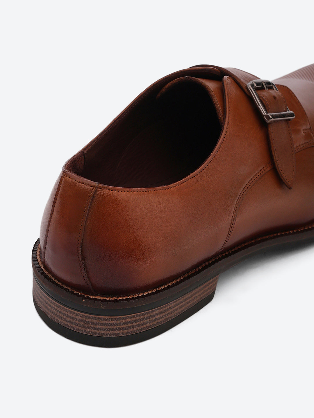 Men Brown Elastic Leather Formal Monks