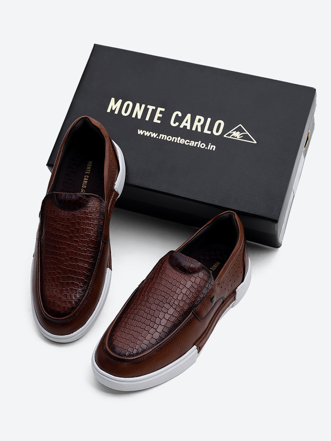 Monte Carlo Tan Croc Print Leather Casual Slip on Shoes for Men