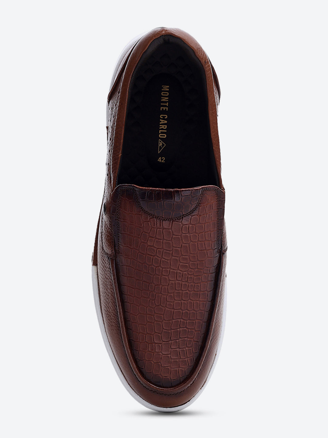 Monte Carlo Tan Croc Print Leather Casual Slip on Shoes for Men