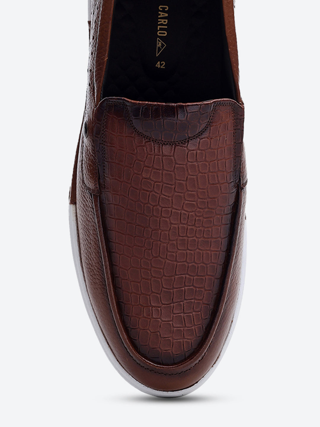 Monte Carlo Tan Croc Print Leather Casual Slip on Shoes for Men