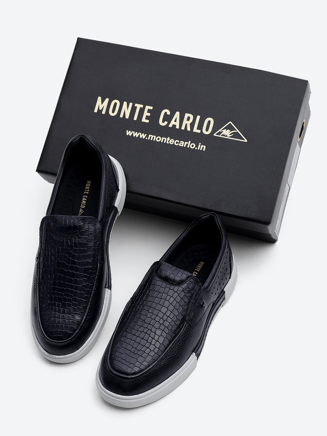 Monte Carlo Navy Blue Croc Print Leather Casual Slip on Shoes for Men