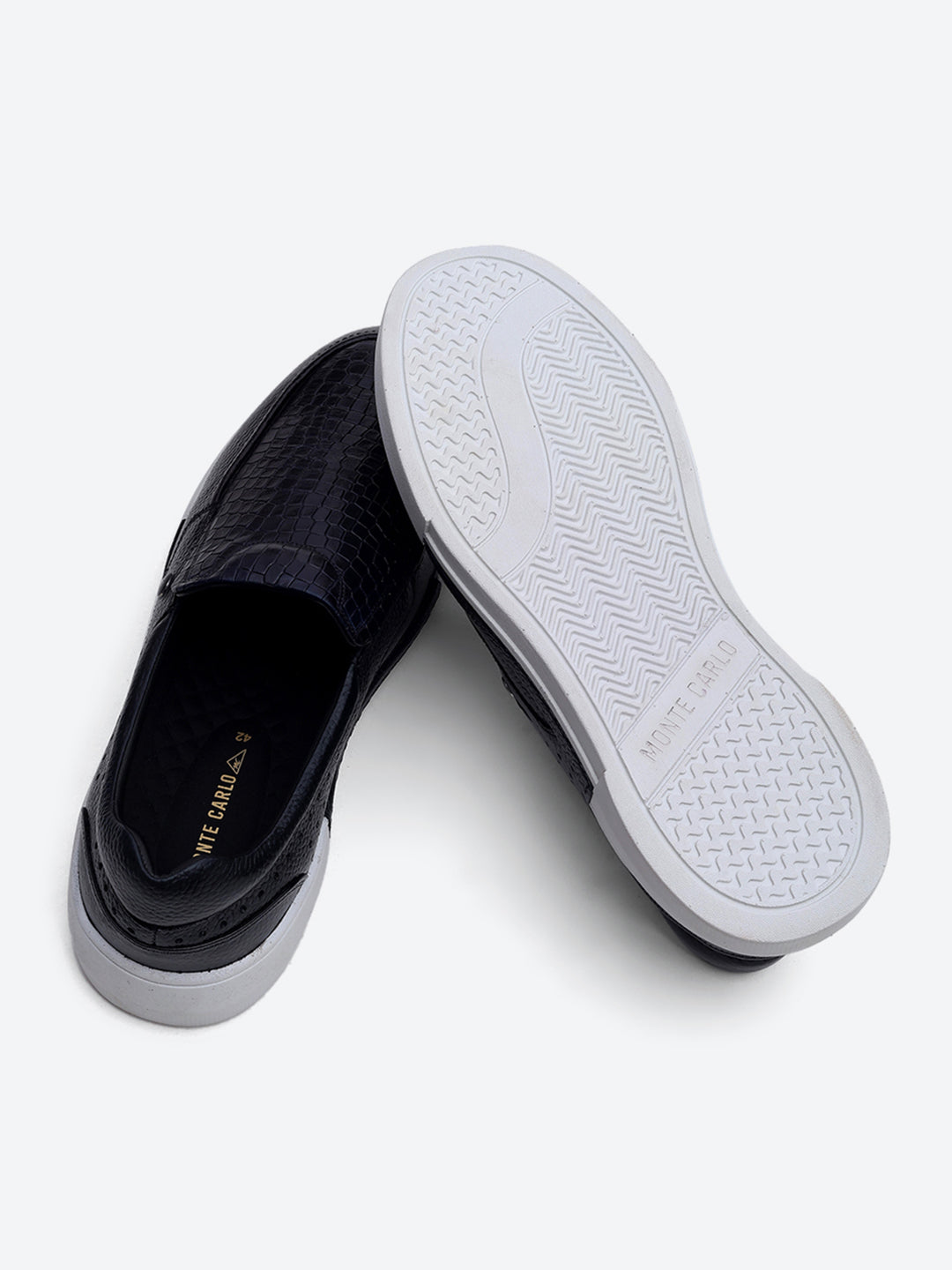 Monte Carlo Navy Blue Croc Print Leather Casual Slip on Shoes for Men