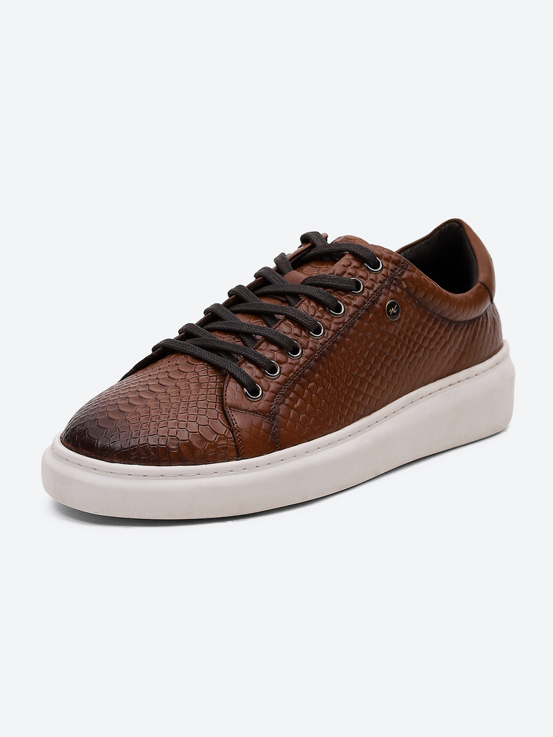 Men Tan Lace Up Leather Sneakers - Stylish & Comfortable