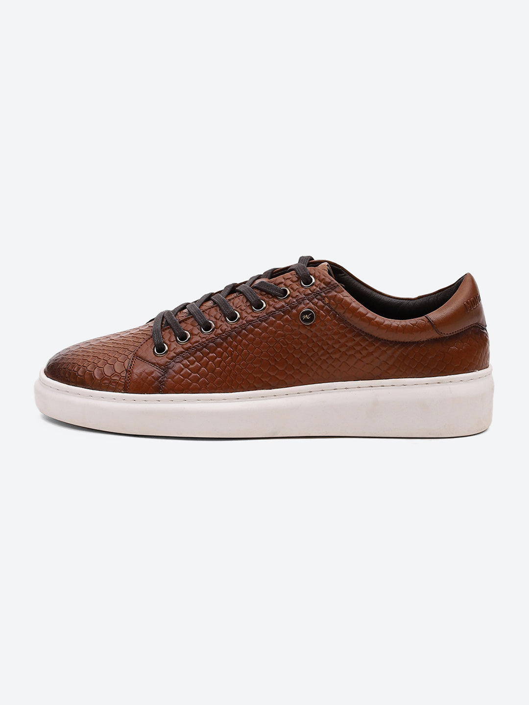 Men Tan Lace Up Leather Sneakers - Stylish & Comfortable