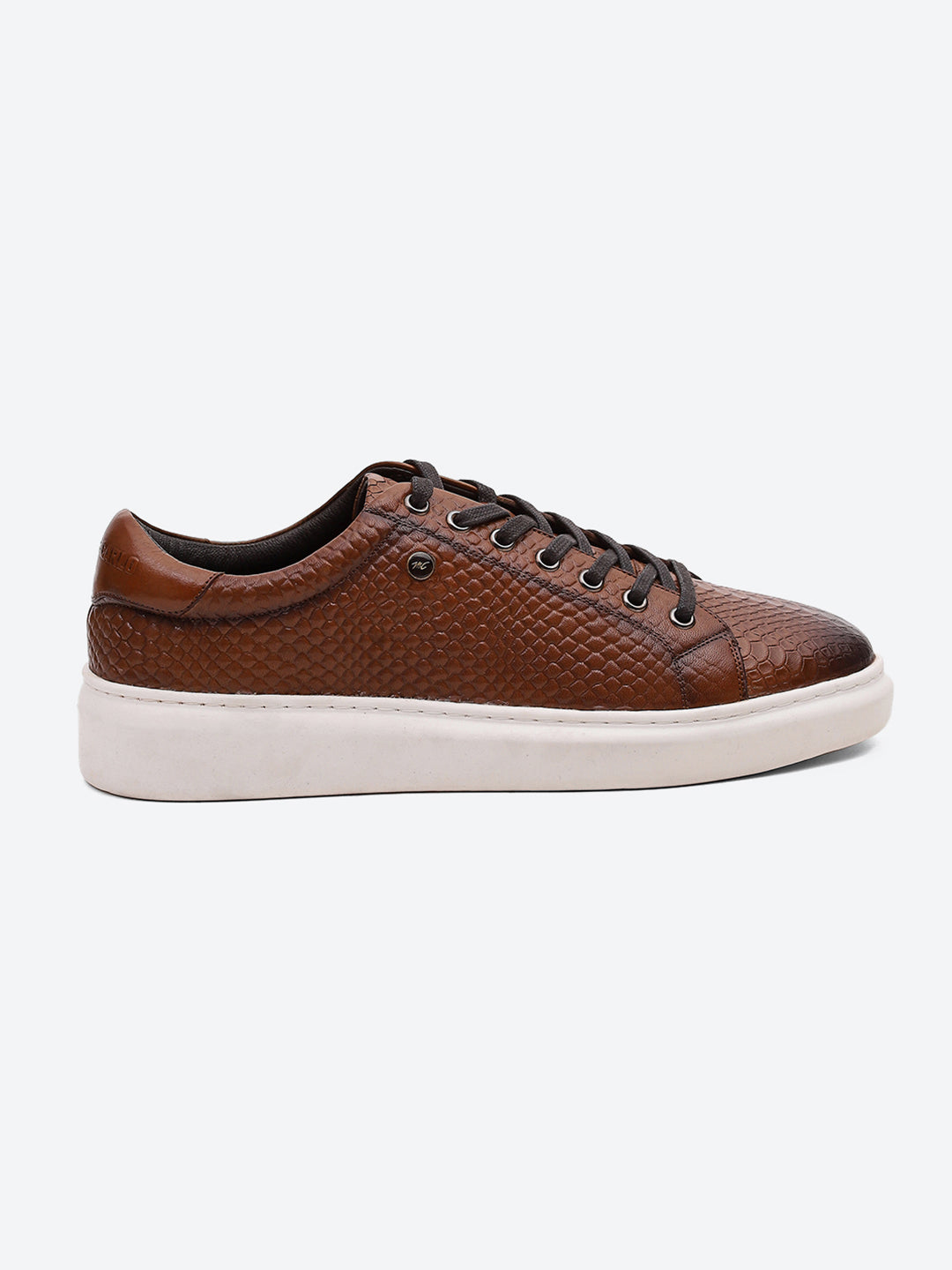 Men Tan Lace Up Leather Sneakers - Stylish & Comfortable