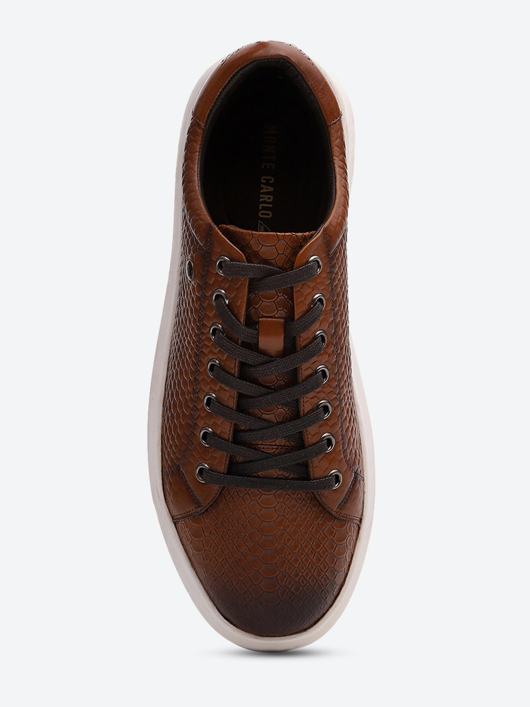 Men Tan Lace Up Leather Sneakers - Stylish & Comfortable