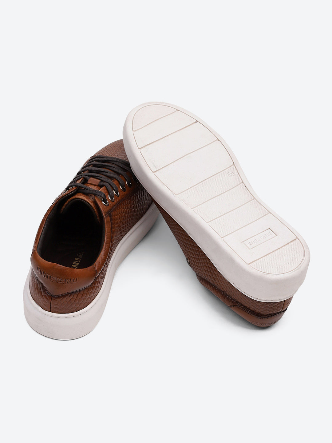 Men Tan Lace Up Leather Sneakers - Stylish & Comfortable
