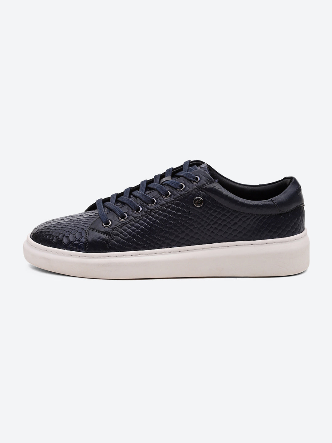Men Navy Blue Lace Up Leather Sneakers - Stylish & Comfortable