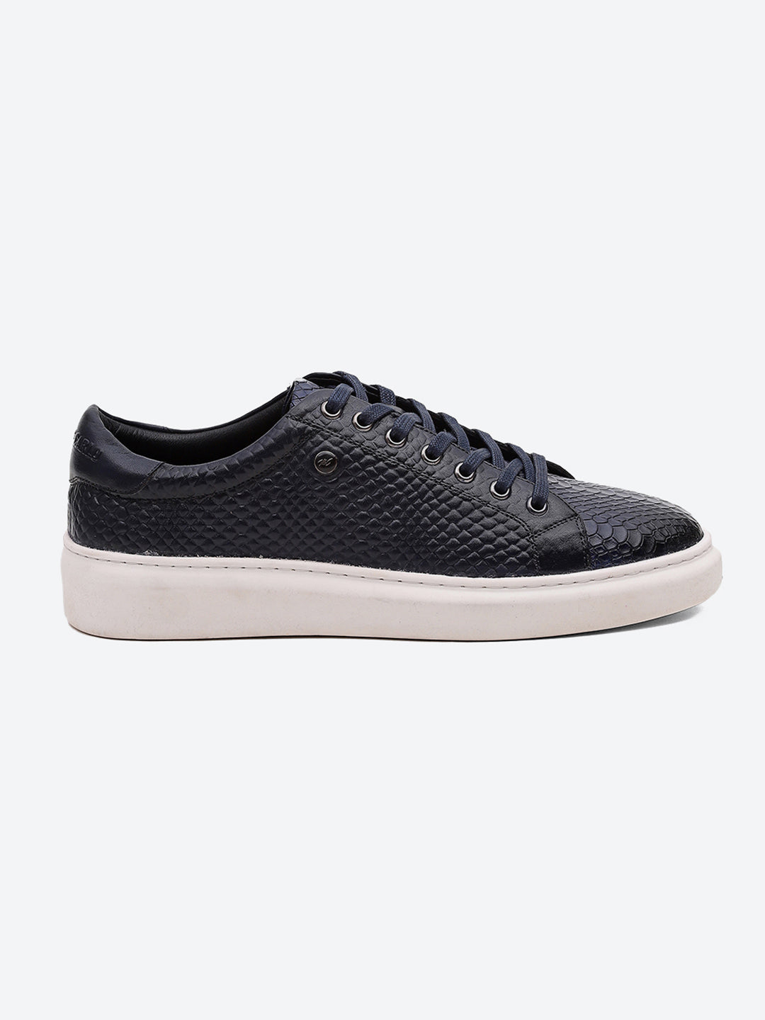 Men Navy Blue Lace Up Leather Sneakers - Stylish & Comfortable