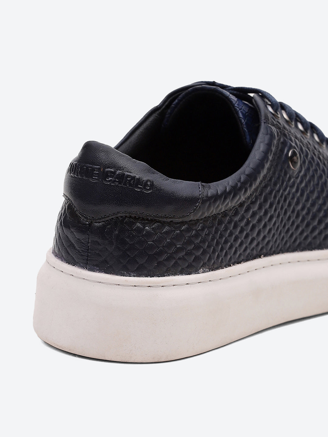 Men Navy Blue Lace Up Leather Sneakers - Stylish & Comfortable