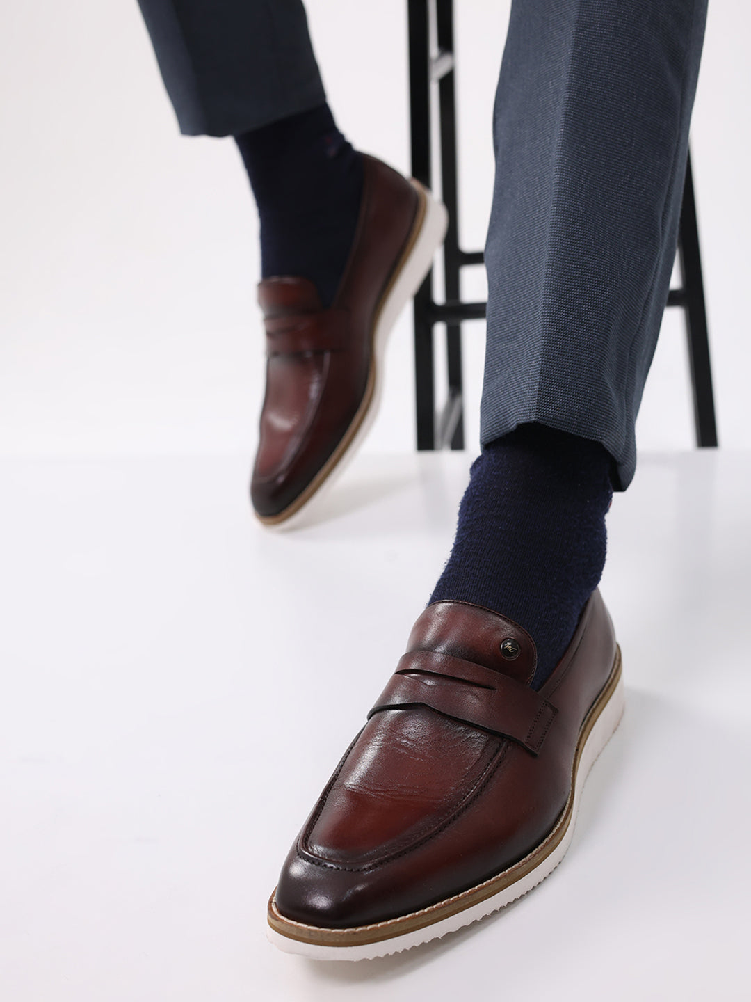 Men Tan Slip on Leather Penny Loafers - Stylish Fashion Shoes