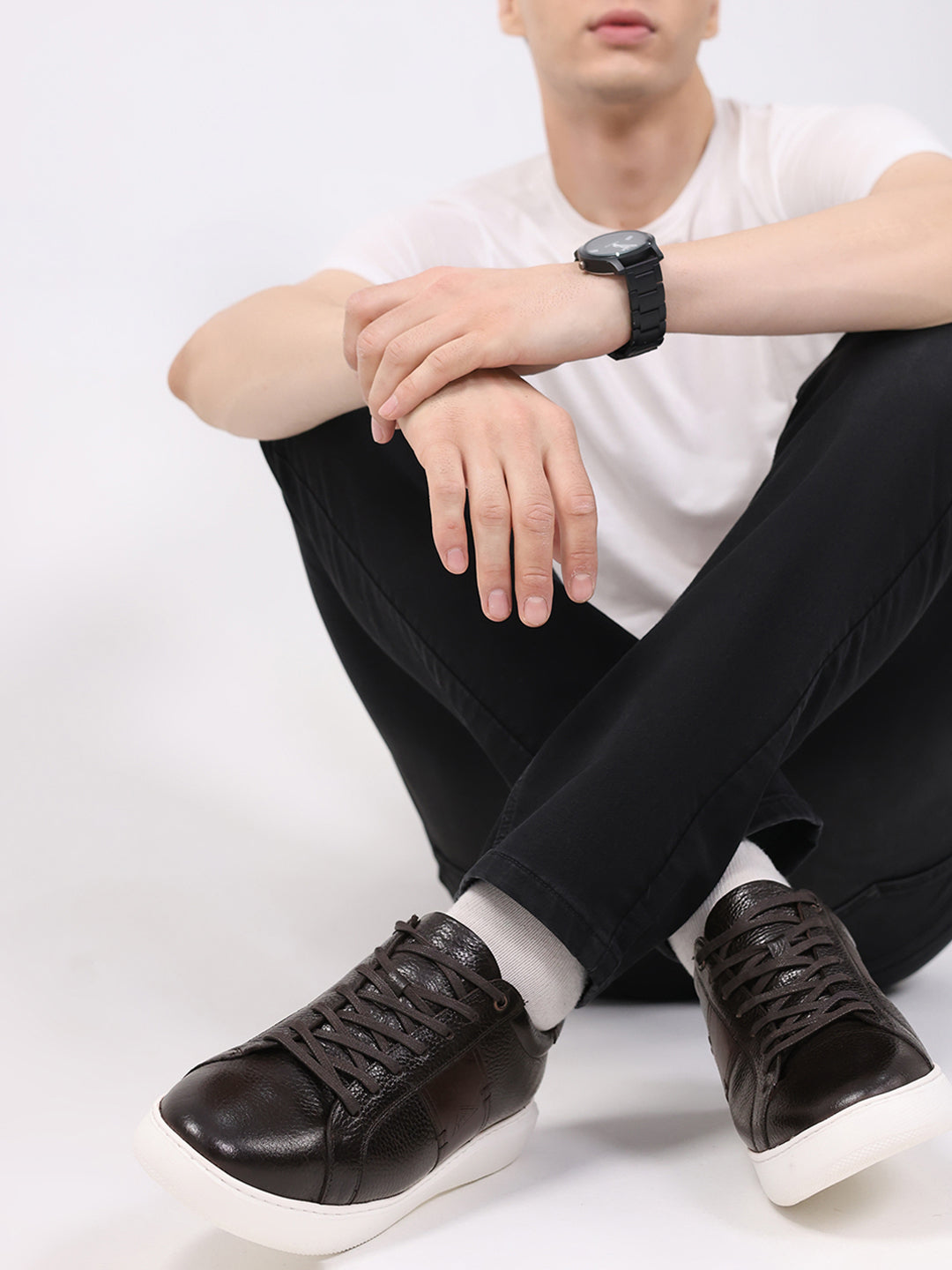 Men Brown Lace Up Leather Sneakers - Stylish & Comfortable