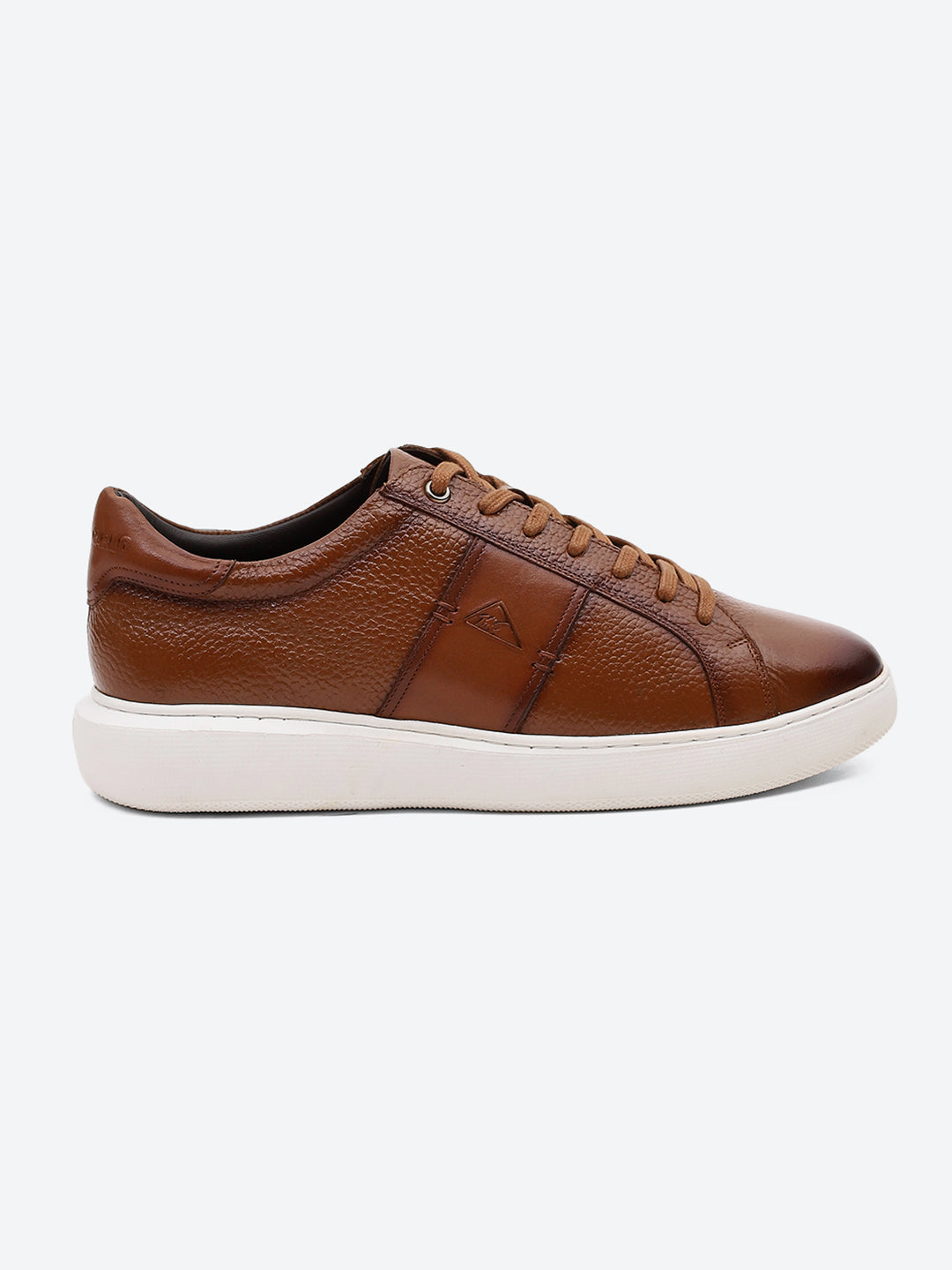 Men Tan Lace Up Leather Sneakers - Stylish & Comfortable
