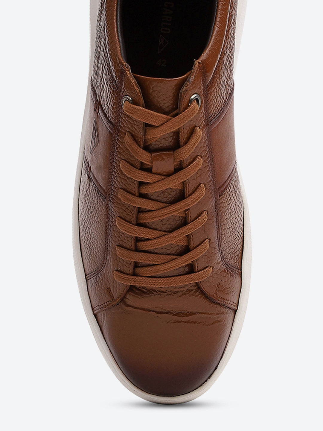 Men Tan Lace Up Leather Sneakers - Stylish & Comfortable