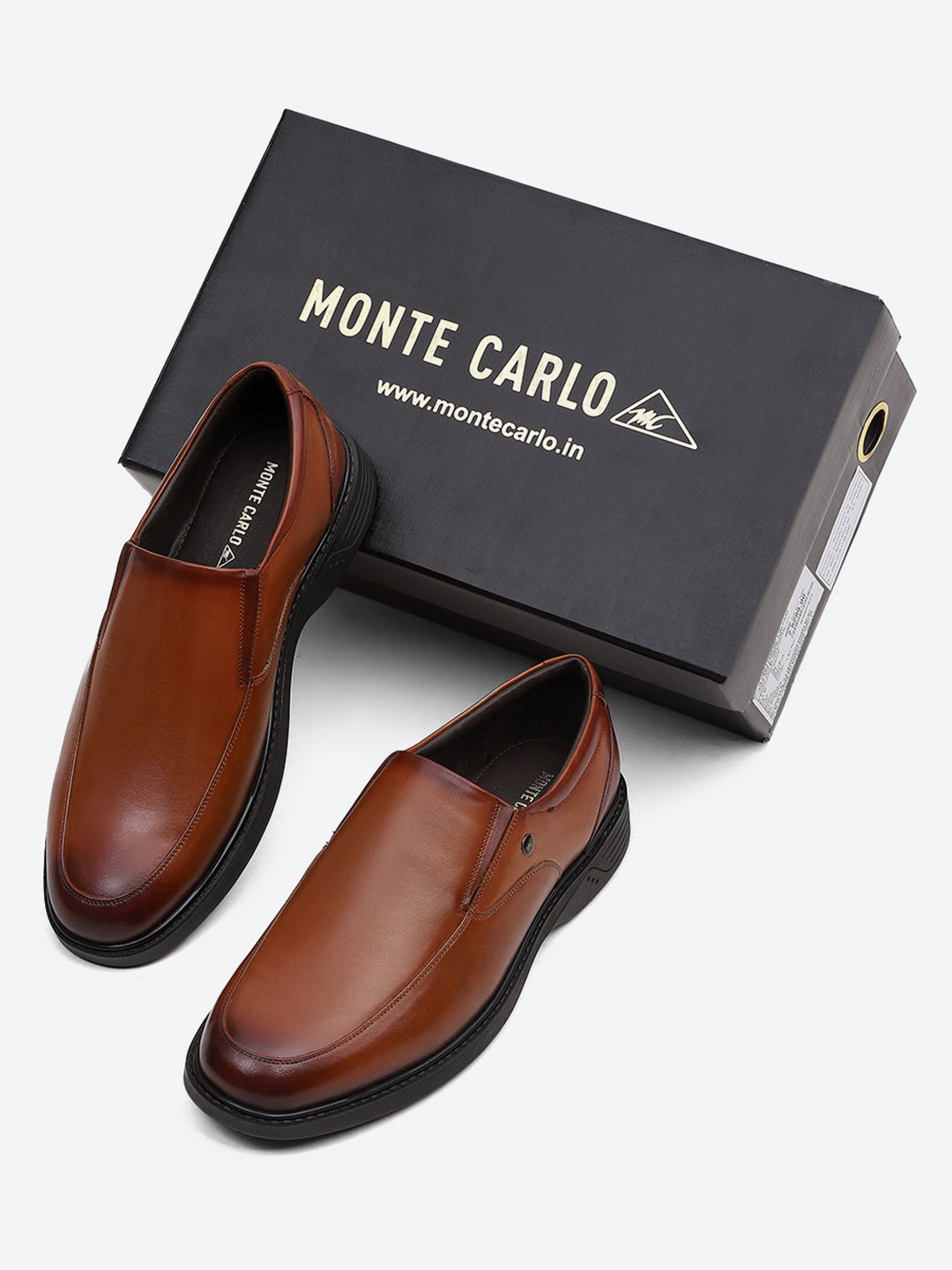 Men Tan Leather Slip on Shoes