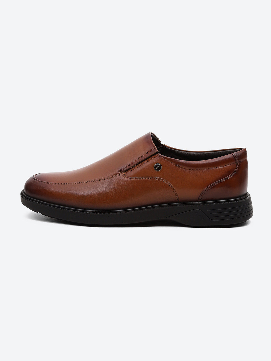 Men Tan Leather Slip on Shoes