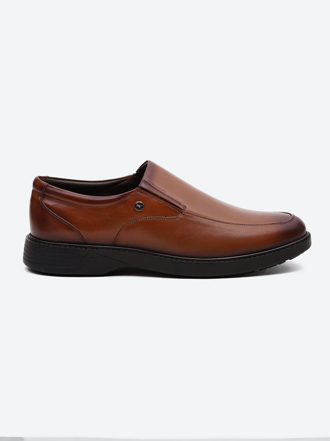 Men Tan Leather Slip on Shoes