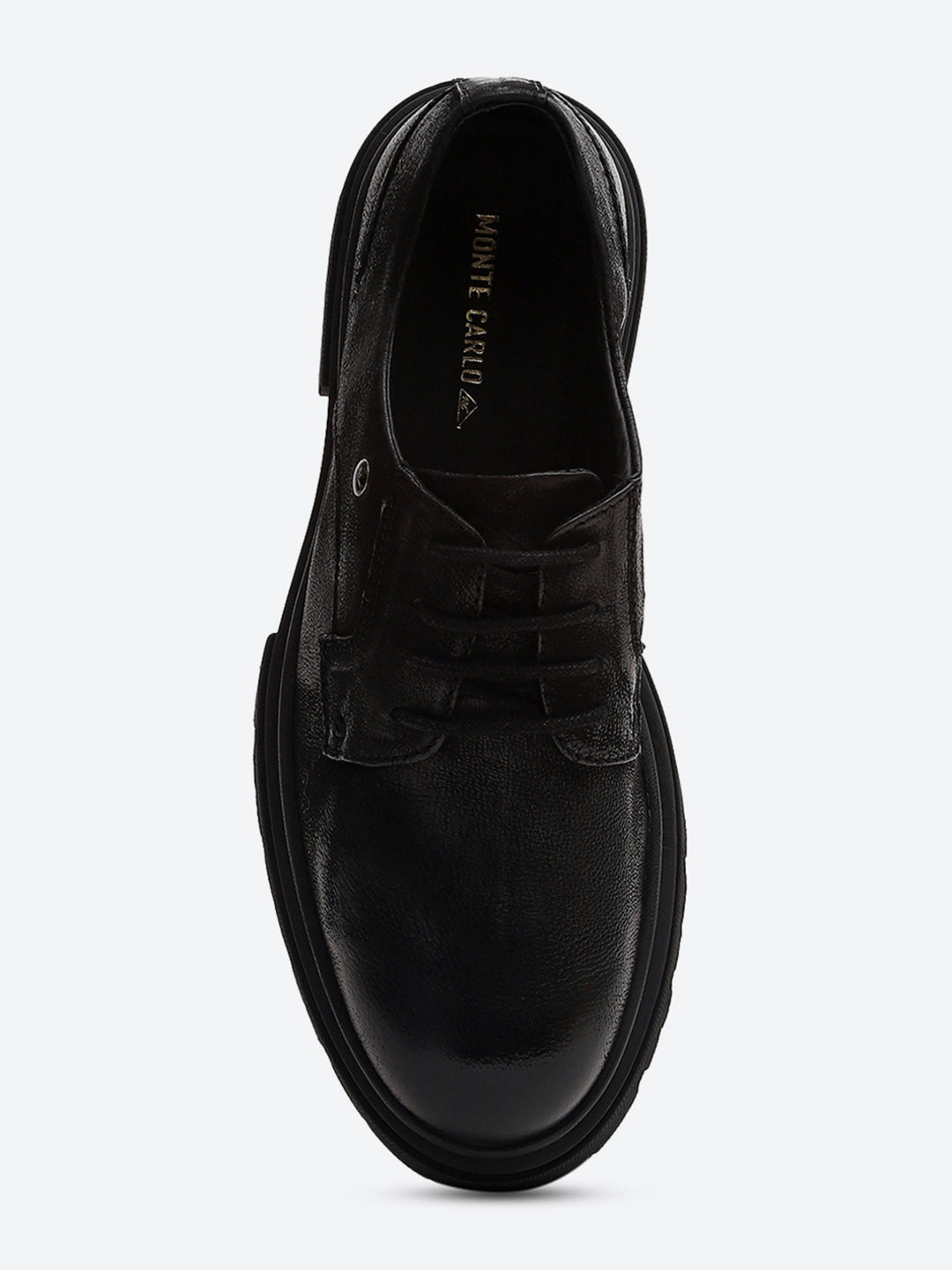 Men Black Lace Up Leather Chunky Shoes