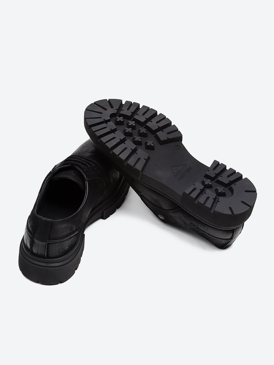 Men Black Lace Up Leather Chunky Shoes