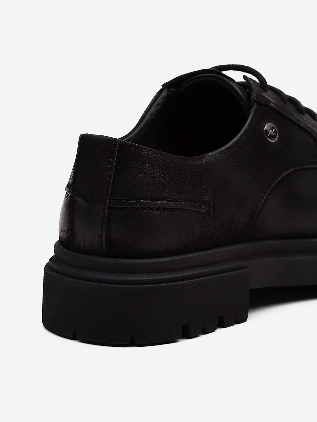 Men Black Lace Up Leather Chunky Shoes