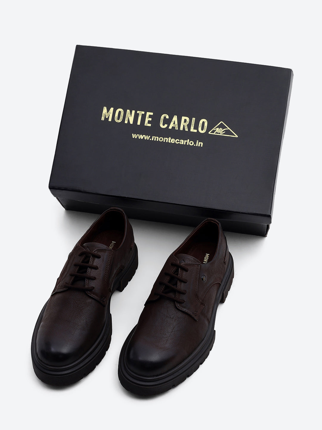 Men Brown Lace Up Leather Chunky Shoes