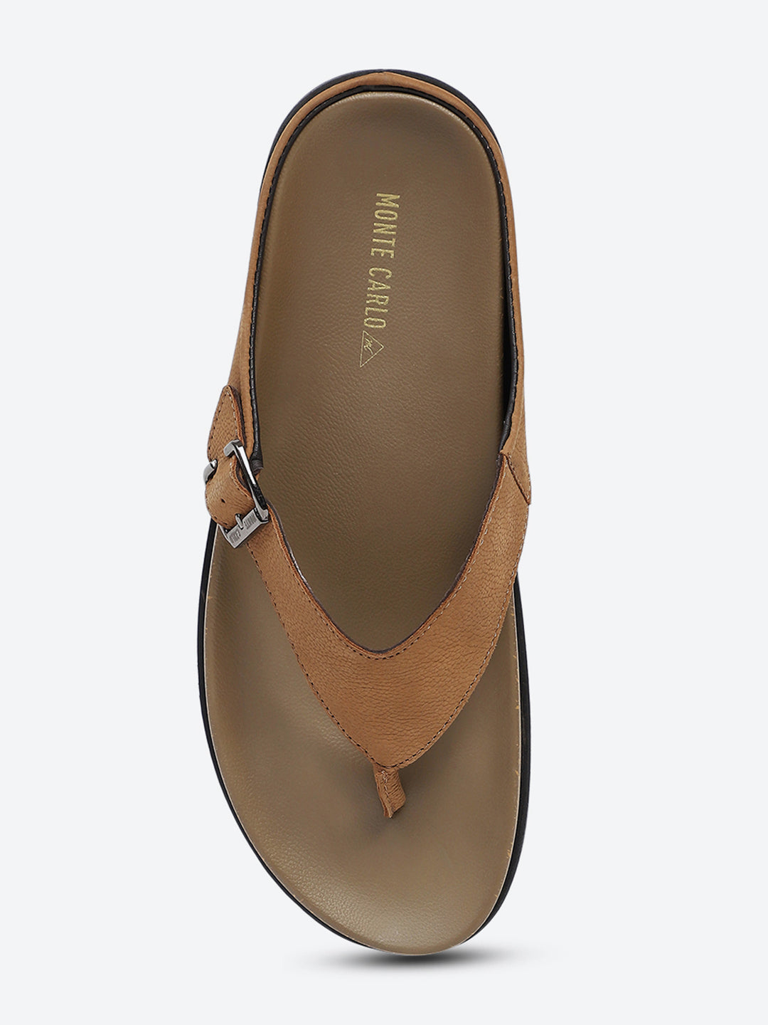 Men Tan Buckle Genuine Leather Slipper