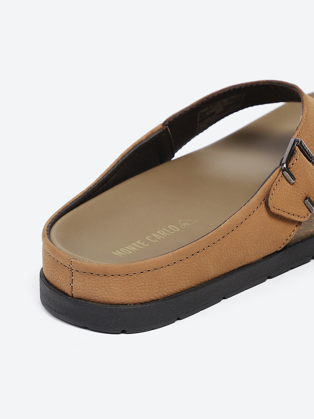 Men Tan Buckle Genuine Leather Slipper