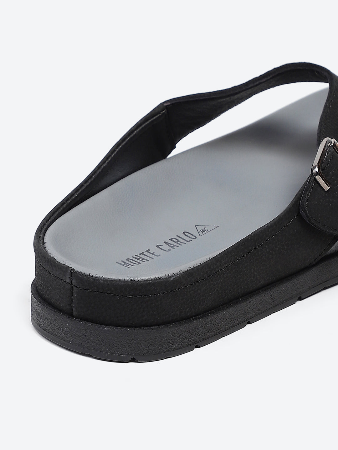 Men Black Buckle Genuine Leather Slipper