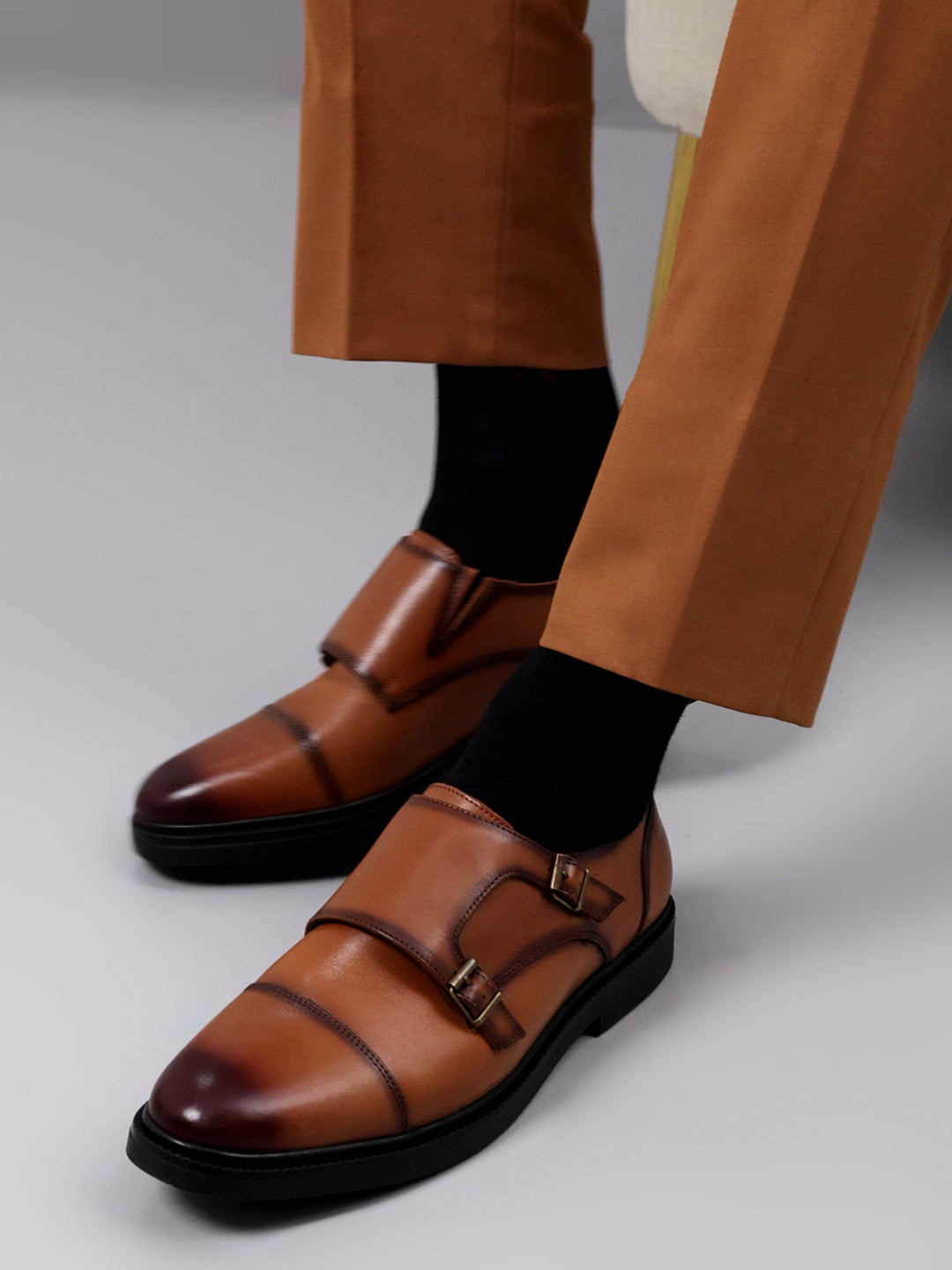 Monte Carlo Tan Double Monk Strap Formal Shoes for Men