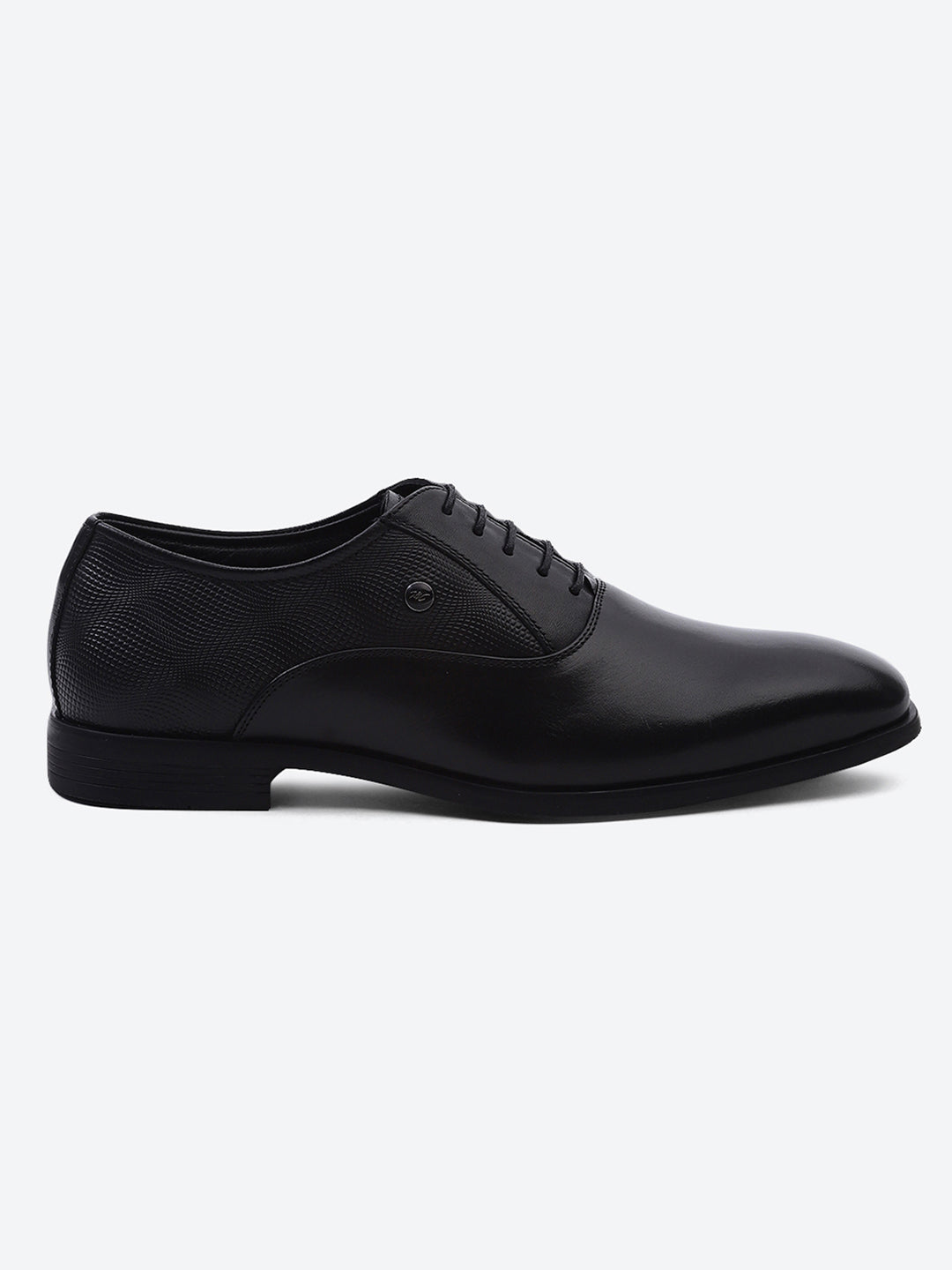 Men Black Solid Lace Up Genuine Leather Formal Oxfords