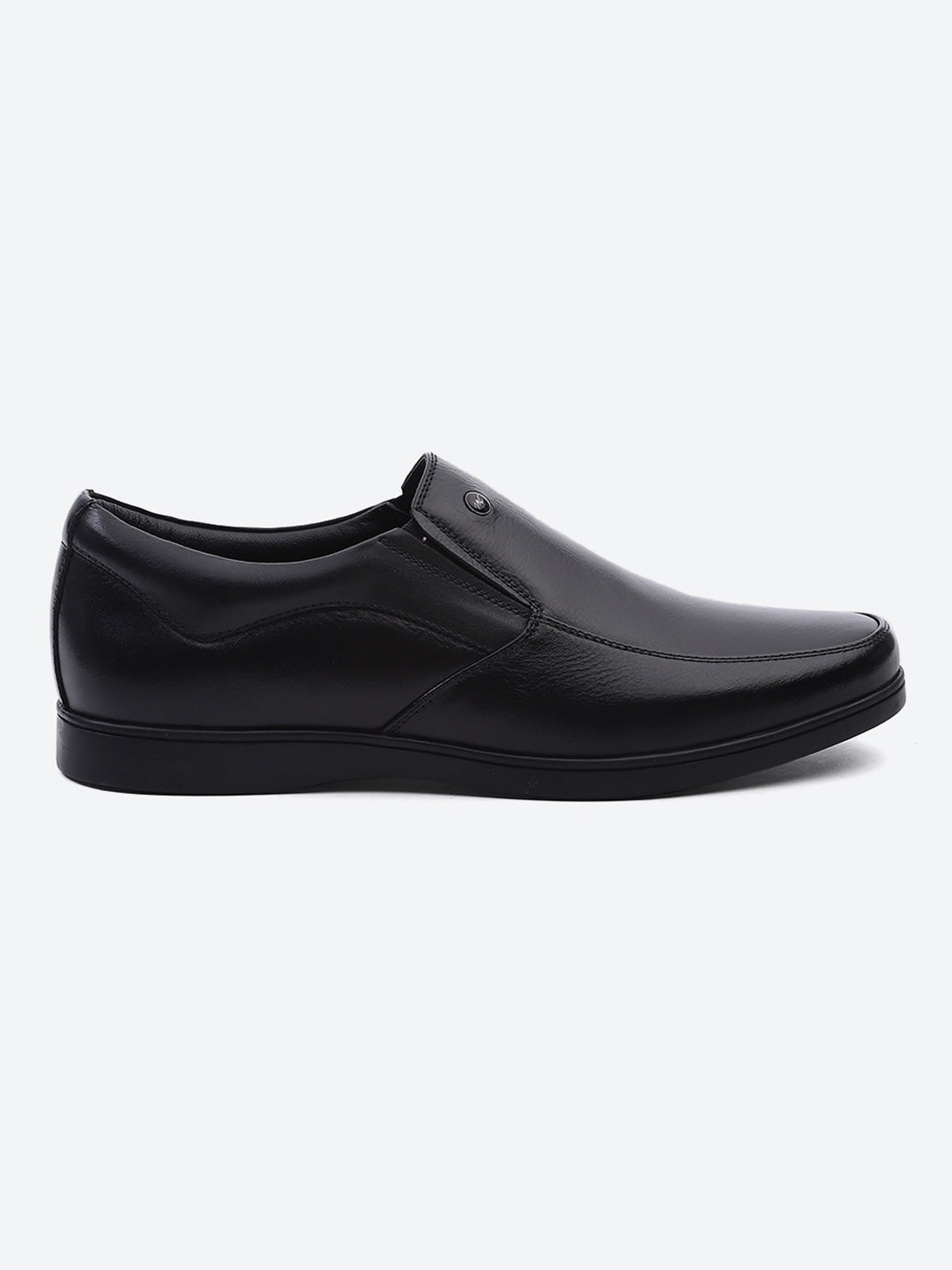 Men Black Solid Slip on Genuine Leather Square Toe Slip on Shoes