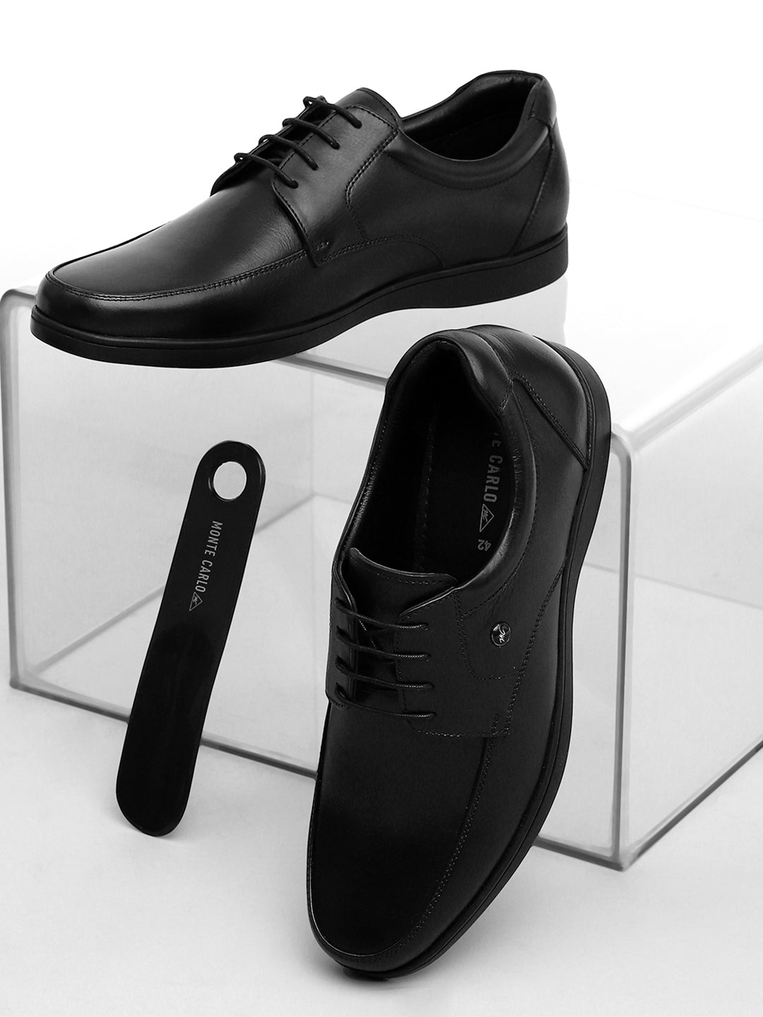 Men Black Solid Lace Up Genuine Leather Formal Derby