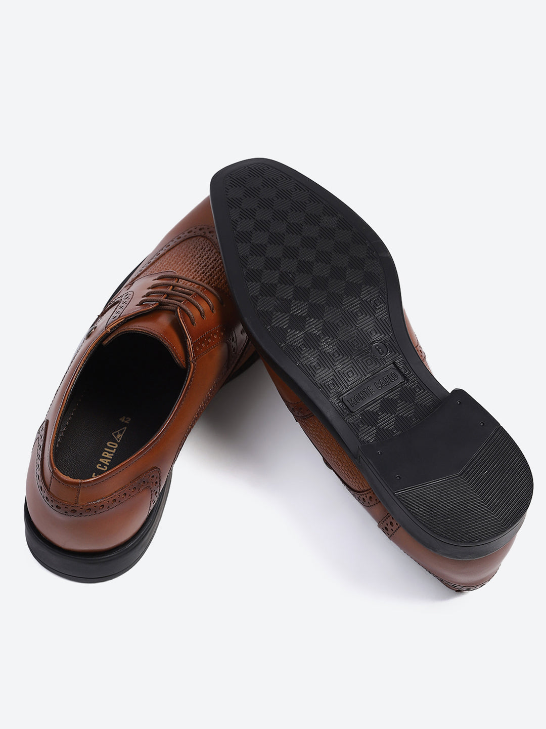 Men Tan Solid Lace Up Genuine Leather Formal Brogues