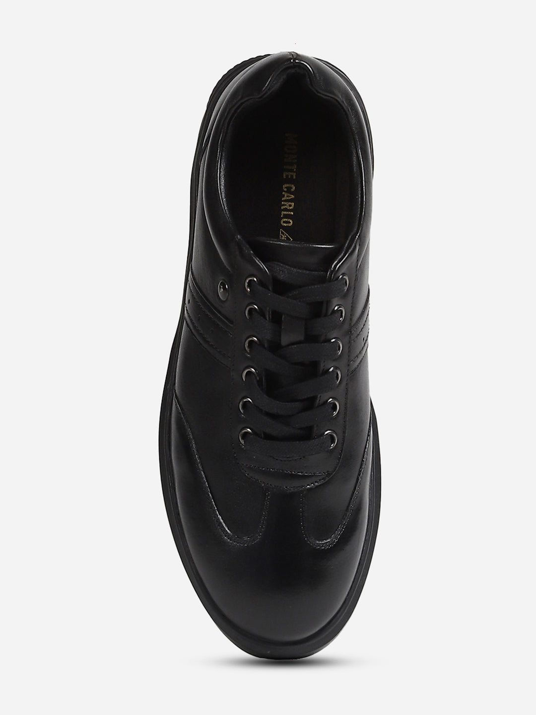 Men Black Lace-Up Genuine Leather Casual Sneaker