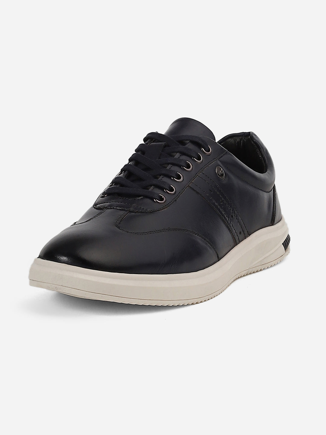 Men Navy Blue Lace-Up Genuine Leather Casual Sneaker