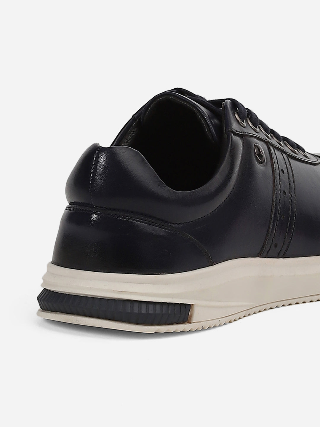 Men Navy Blue Lace-Up Genuine Leather Casual Sneaker