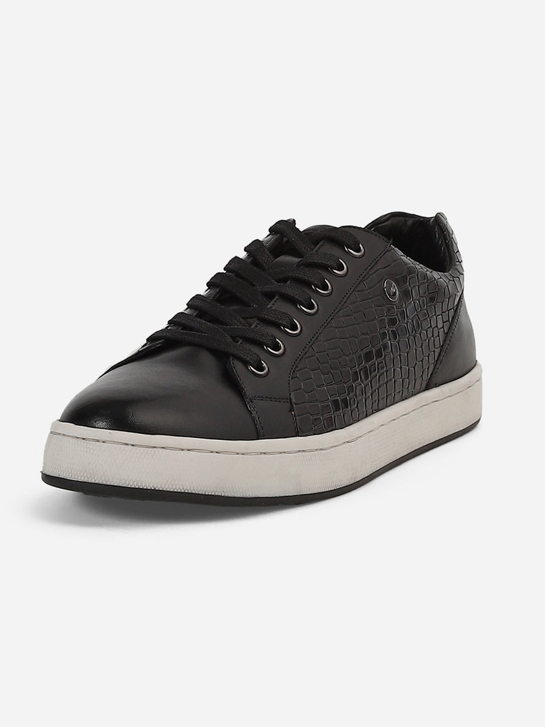 Men Black Lace-Up Genuine Leather Casual Sneaker