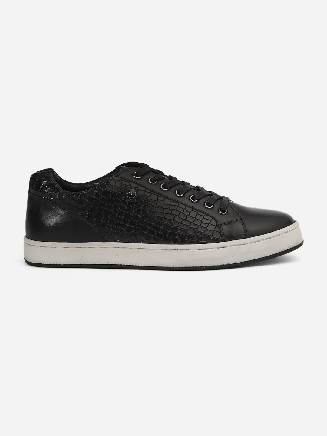 Men Black Lace-Up Genuine Leather Casual Sneaker