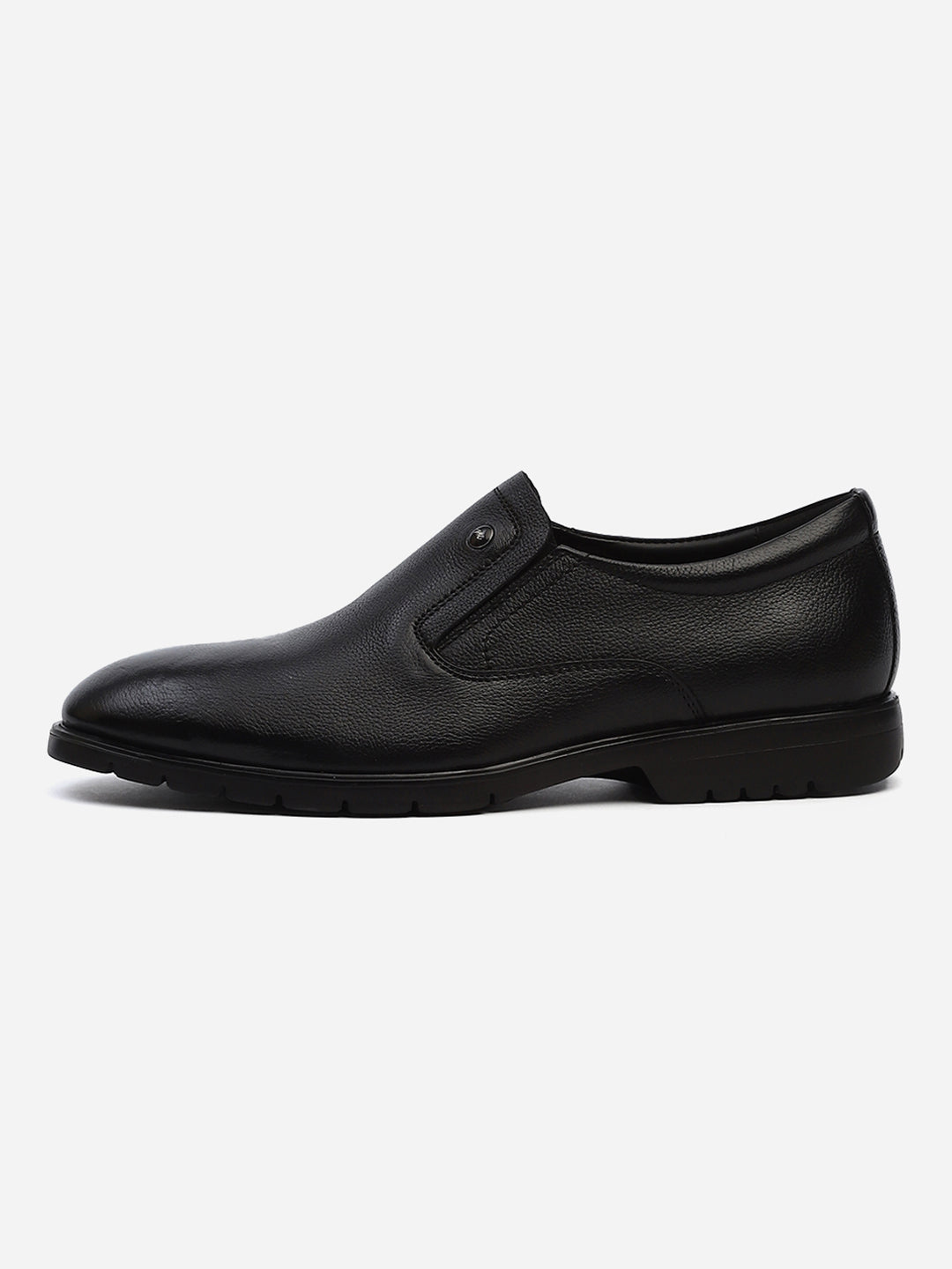 Men Black Solid Slip on Genuine Leather Formal Shoes
