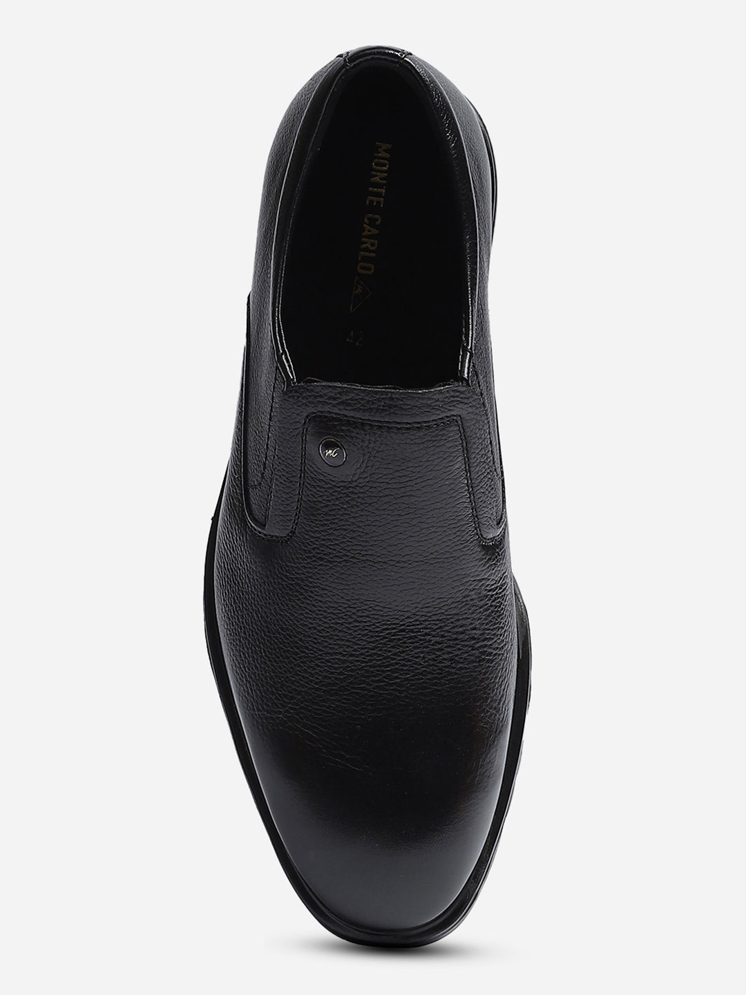 Men Black Solid Slip on Genuine Leather Formal Shoes