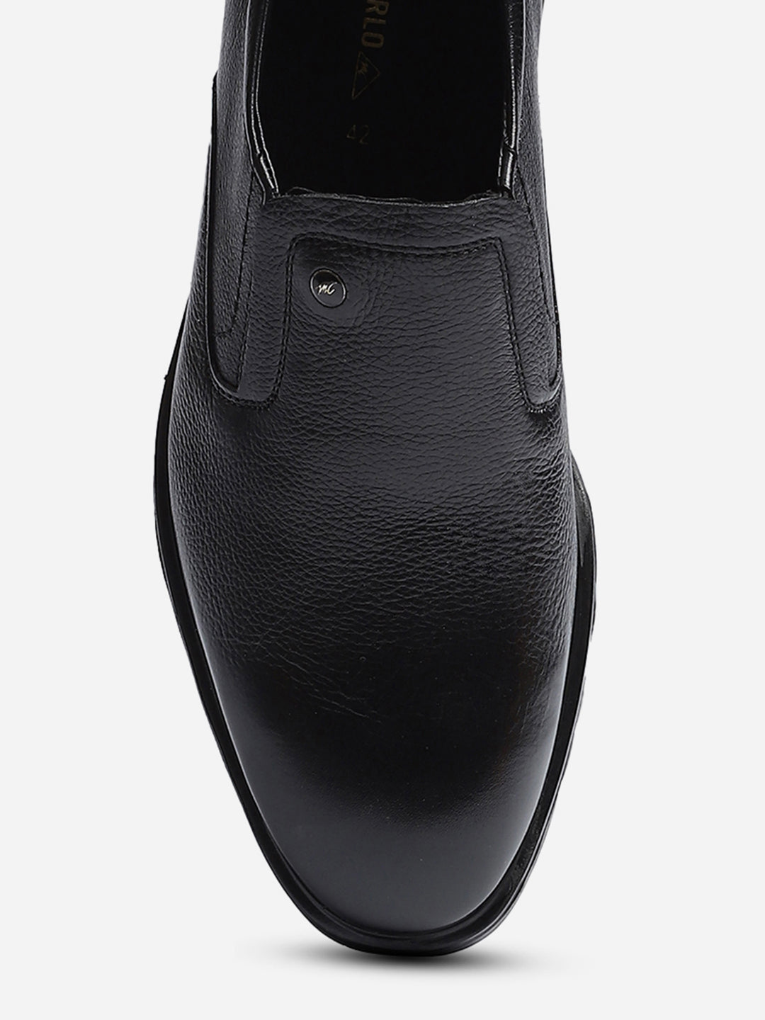 Men Black Solid Slip on Genuine Leather Formal Shoes