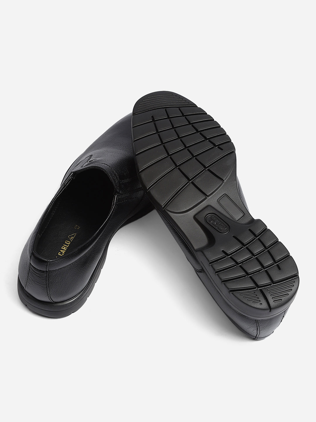 Men Black Solid Slip on Genuine Leather Formal Shoes