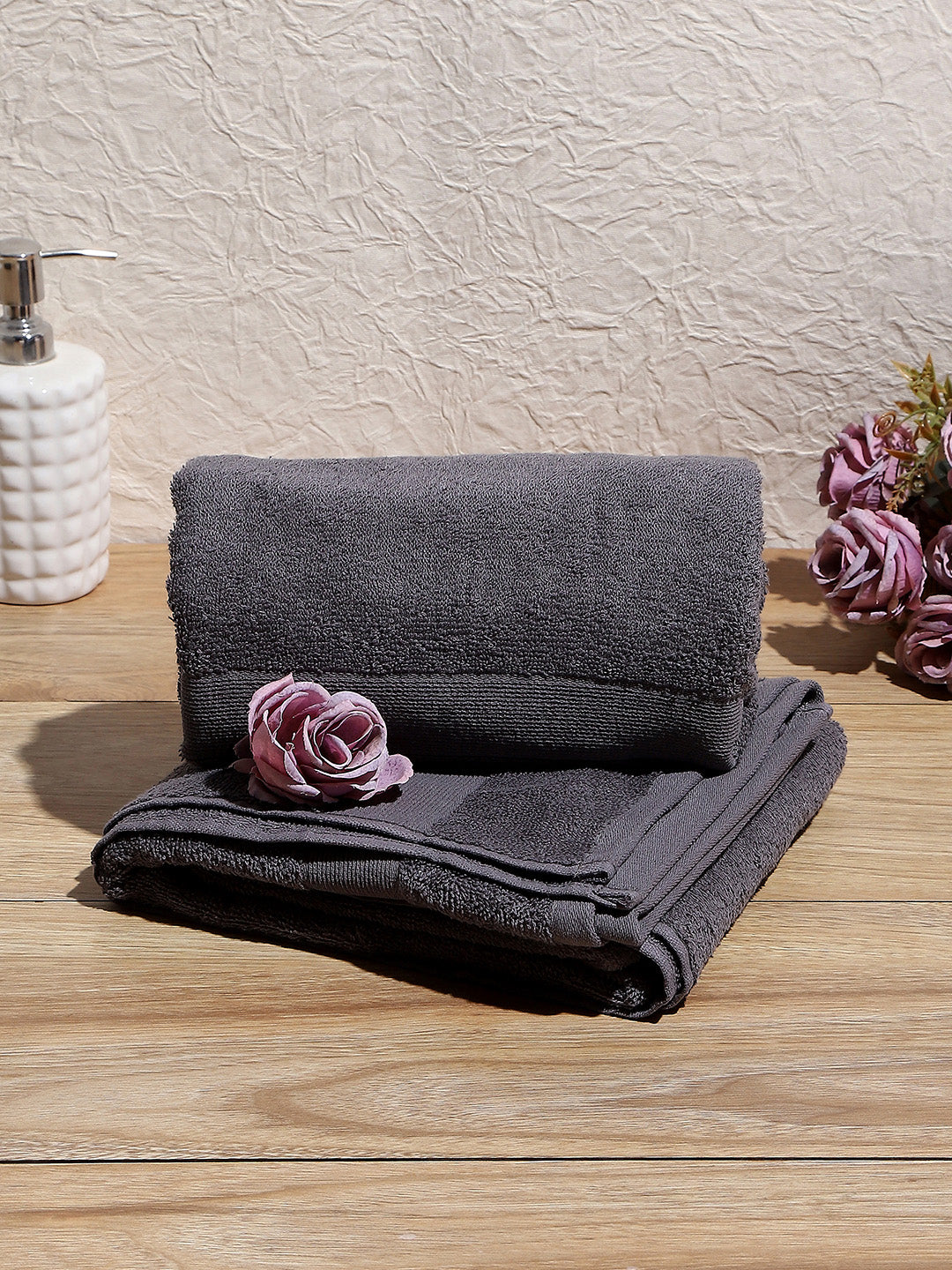 Grey Cotton Solid 380 GSM Bath Towel (Albella)