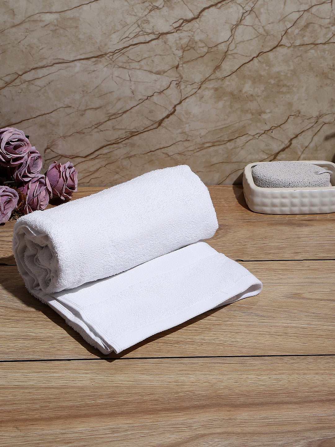 White Cotton Solid 380 GSM Bath Towel (Albella)
