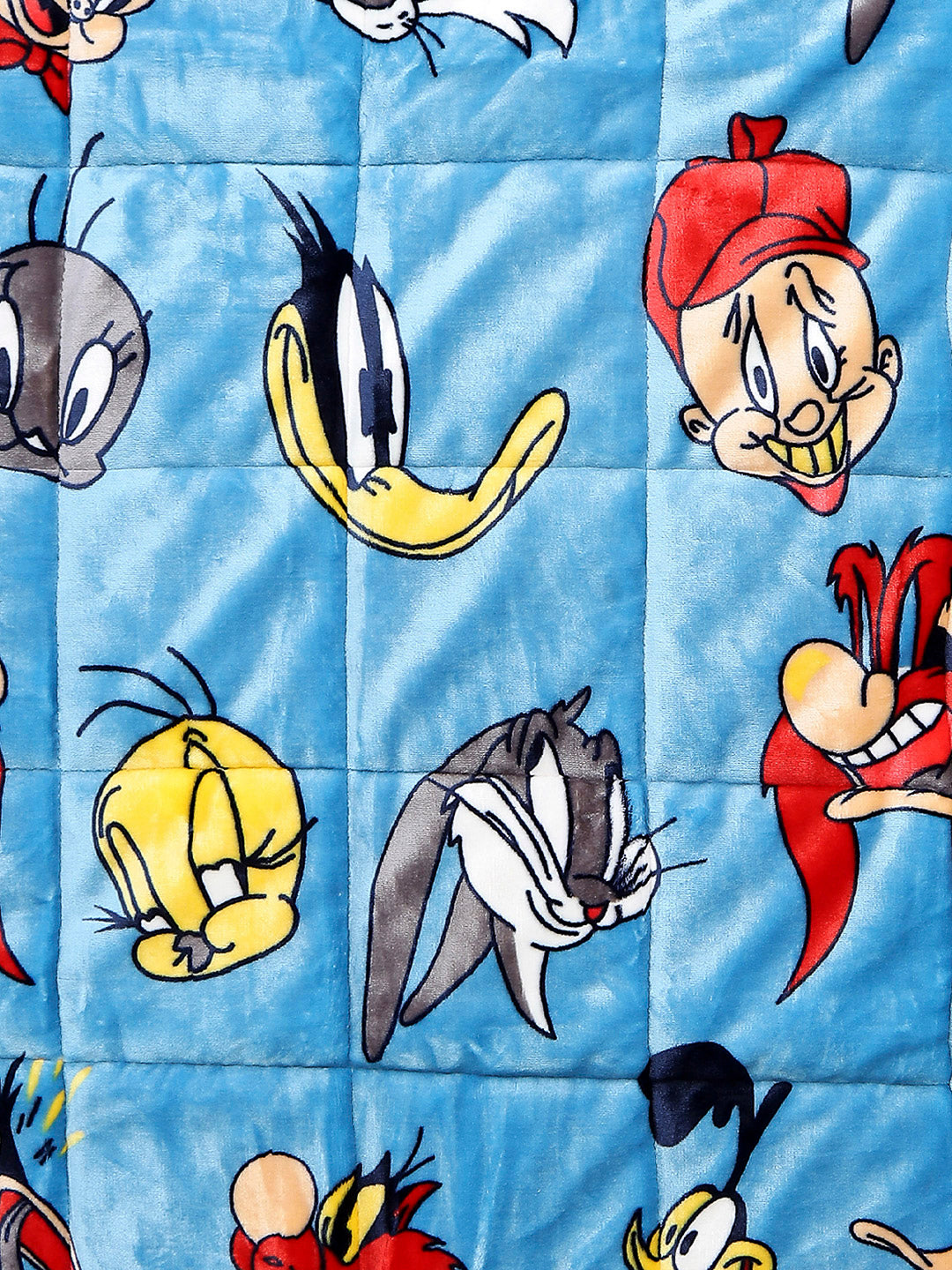 Looney Tunes Print Velvety Soft Blue Baby Blanket Set with Matching Comforter, Bedsheet, Neck Pillow, and Bolsters